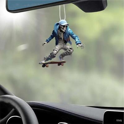 Figurky z akrylového skeletu Ornament Zpětné zrcátko Závěsná houpačka Přívěsek Kostra Model Auto Dekor Halloween Přívěsek do auta