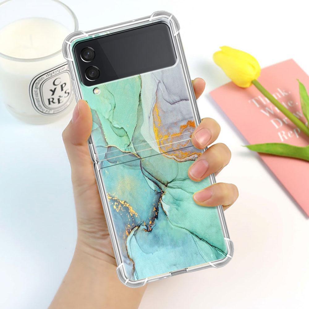 Luxury Case For Samsung Galaxy Z Flip 3 4 5G Funda Z Flip3 Clear PC Hard Shockproof Back Phone Coque Shell Marble