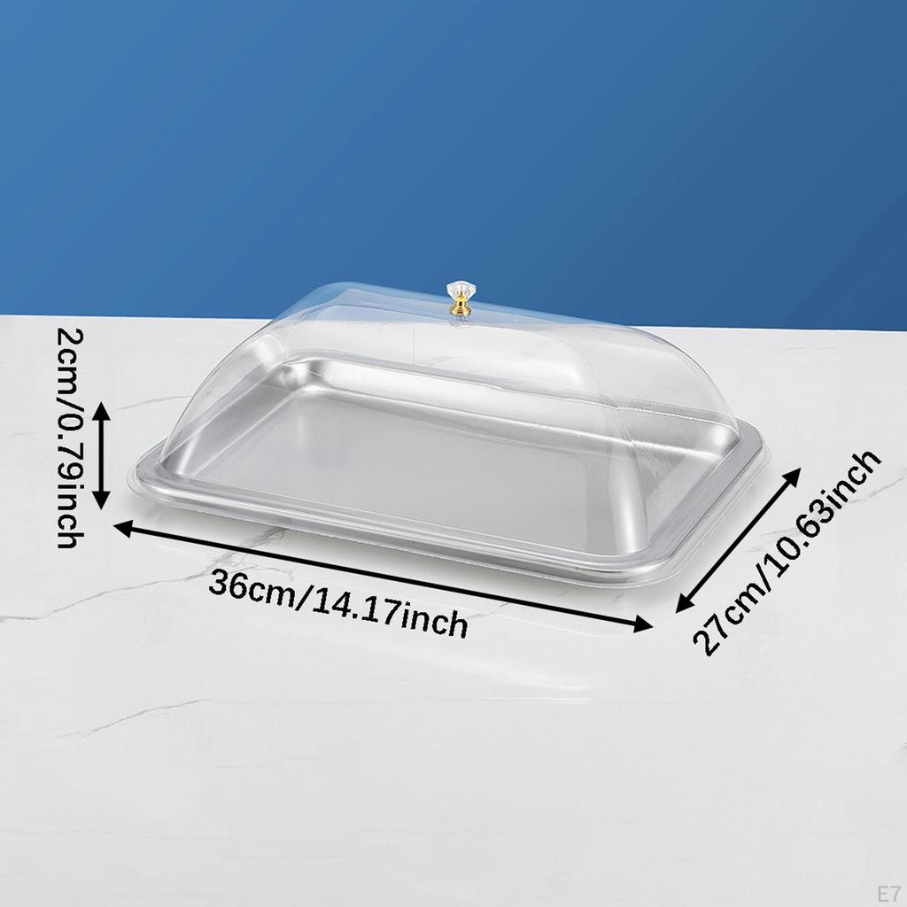 304 Stainless Steel Serving Tray with Dome Lid Food Rectangular Platter for