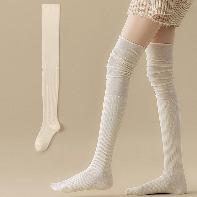 

Spring and Autumn Thin Knee-length Socks with Rolled Edges and Vertical Stripes, Grey Casual Long Socks, Pure Cotton Breathable Socks for Women 1 pair молоко, білий колір