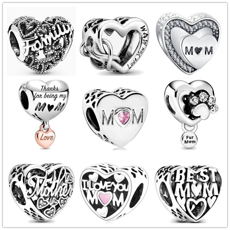 

Сверкающие бусины Love You Mum Infinity Heart, подходят для оригинального модного браслета, ювелирные изделия своими руками для женщин