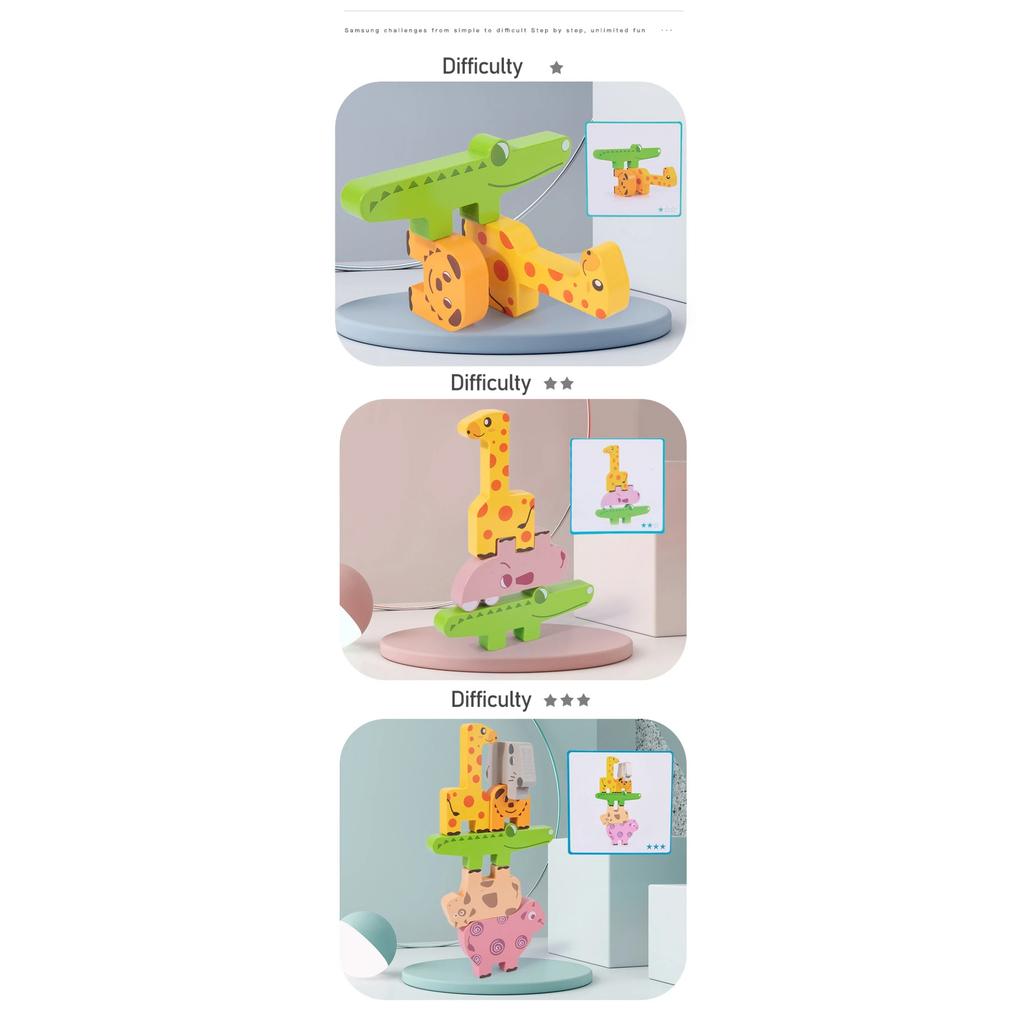 Animal Blocks Wooden Toys Matching Stacking Balance Thinking Sorting Board Game Montessori Sensory Educational Toys for Children