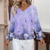 Dame Casual Mote Volang V-hals Lomme Trykk Langermet Topp