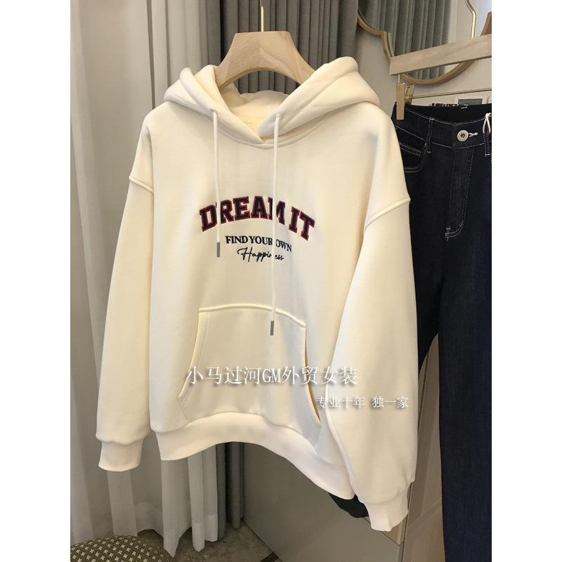 Women's Long Sleeve Hoodie Hooded Top Oversized Fit Fleece Lined Sweatshirt Elegant Commuter Printed Pullover Top For Autumn Daily Wear