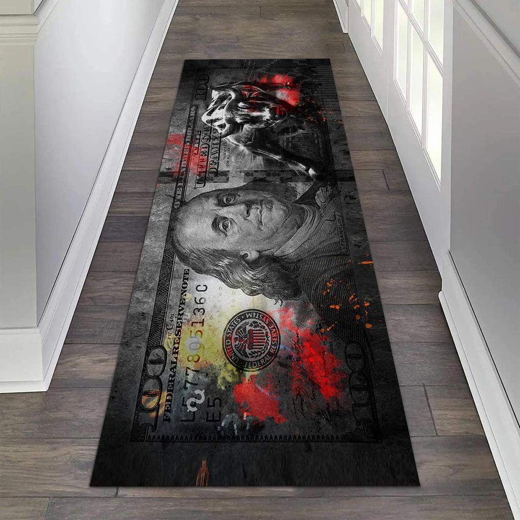 Dollar Bill Runner Rug Burning Currency Design Non-slip Carpets Creative Edgy Home Decor Entryway Mat Visual Art Portrait Carpet