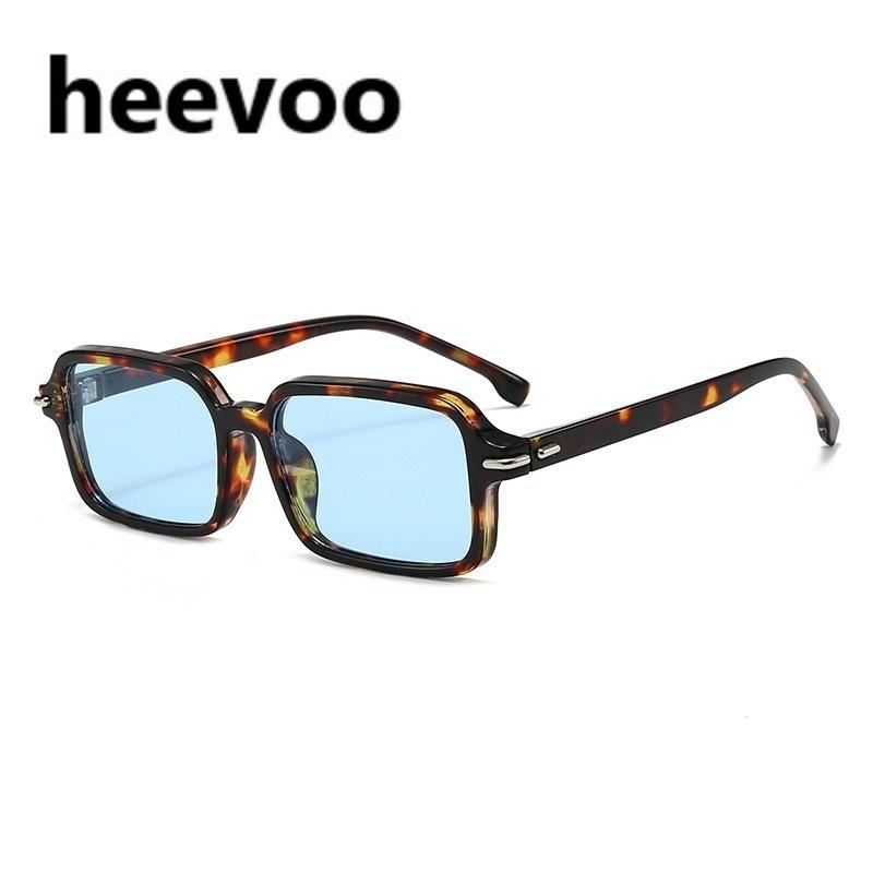 Occhiali da Sole Quadrati Vintage per Uomo Donna Lente Verde Oceano UV400 Montatura Rettangolare Occhiali alla Moda Borchie Occhiali da Sole