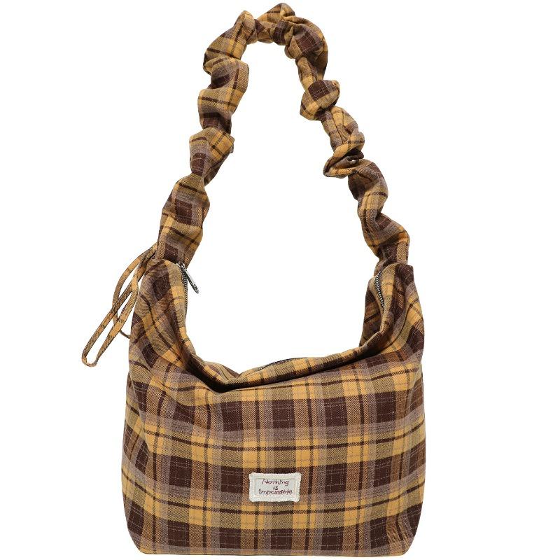 Karierte Tasche, Atmosphäre, Tragetasche, Große Kapazität, Retro Umhängetasche