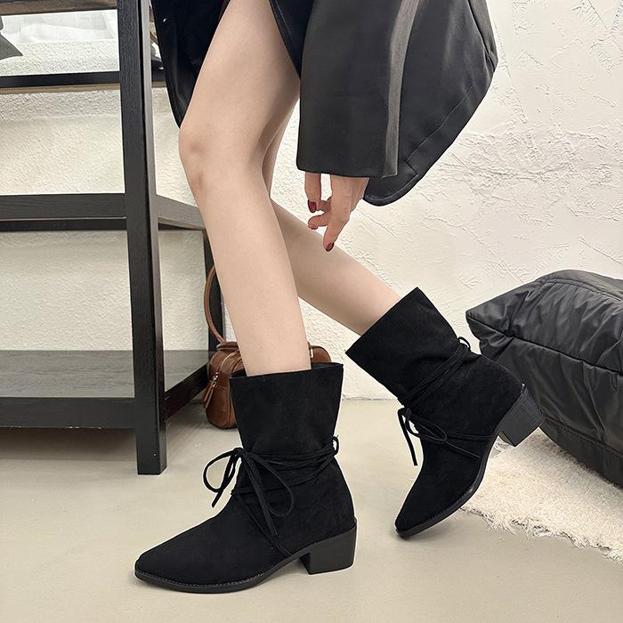 Retro strap bow fashion boots women's 2025 new comfortable and versatile western cowboy boots