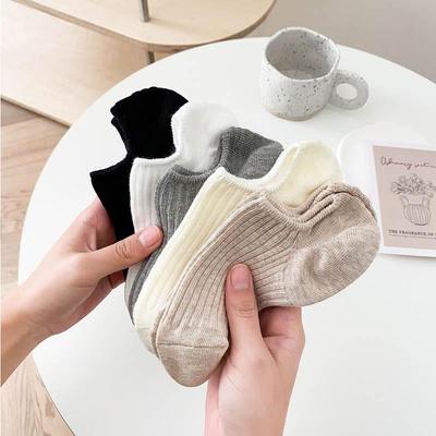 Women's Summer Short Non-Slip Breathable Thin Invisible Boat Socks with Vertical Stripes In White.