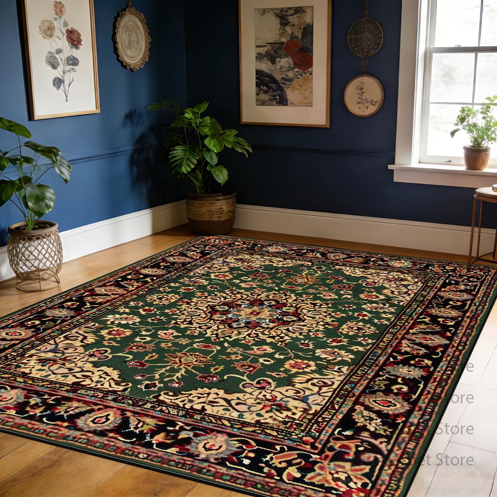 Retro Red Living Room Carpet Flower Pattern Decoration Large Area Soft Rug Bedroom Dining Room Washable Non-slip Mat Pile Fabric