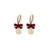 Red Fu character velvet bow earrings New Chinese style light luxury high-end earrings Female temperament versatile earrings