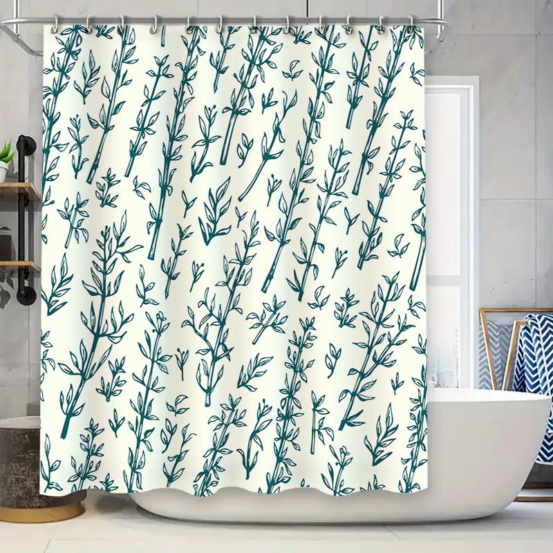 

Modern Bathroom Decorleaf Print Shower Curtain For Home, Waterproof Fabric With Hook Rings White Teal Green Floral Design W60H190(CM)-1 Pcs