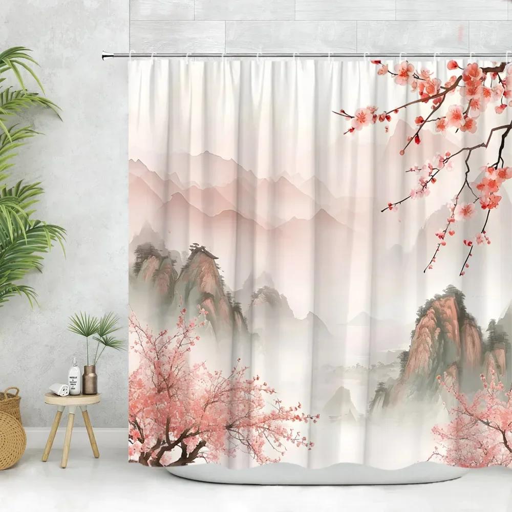Exquisite Oriental Art Shower Curtain - Geisha, Cherry Blossom & Panda Designs for Unique Bathroom Décor, Waterproof & Easy Care