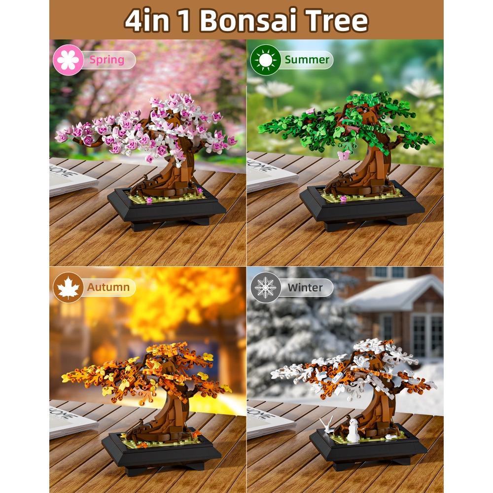 Gobricks MOC Four Season Flower Tree Bricks Model Spring Summer Autumn Winter Bonsai Tree Home Decoration Building Blocks Toys