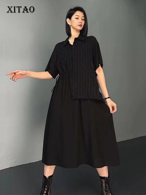 Asymmetrical Patchwork False Two Pieces Dress New Women WLD20146