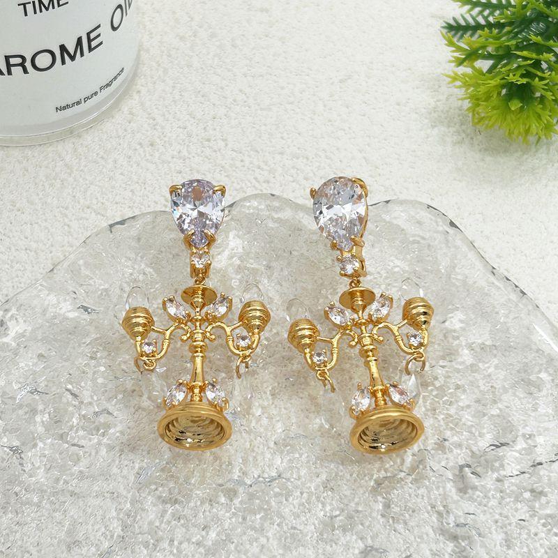 Manufacturer S Supply Medieval Retro Lampstand Shape Micro-Inlaid Zircon Earrings Spot Female