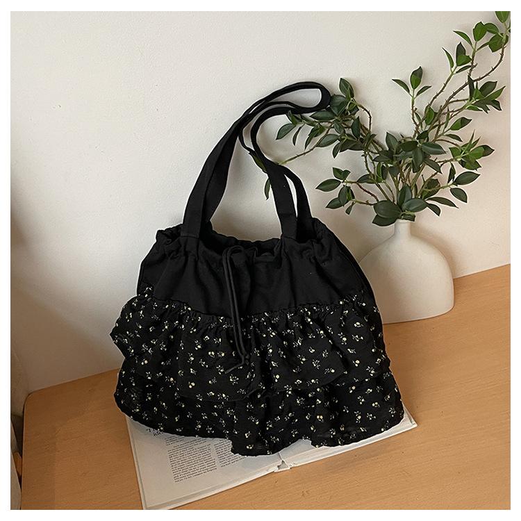 

Floral bag summer new relaxed canvas bag Korean large-capacity shoulder tote bag portable чёрный