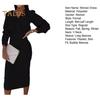 Fall Spring Women Dress V Neck Bubble Sleeves Formal Business Style Slim Fit Solid Color High Waist OL Commuting Office Midi Dress