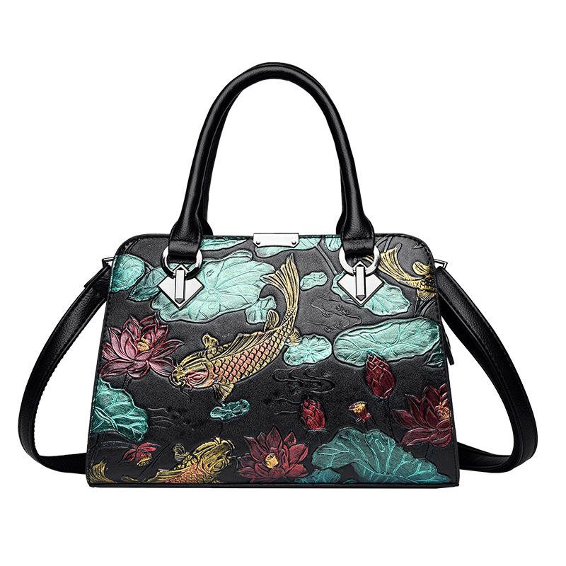 

Женская сумка в стиле ретро Lucky Fish для мам среднего возраста, сумка через плечо с тиснением в этническом стиле