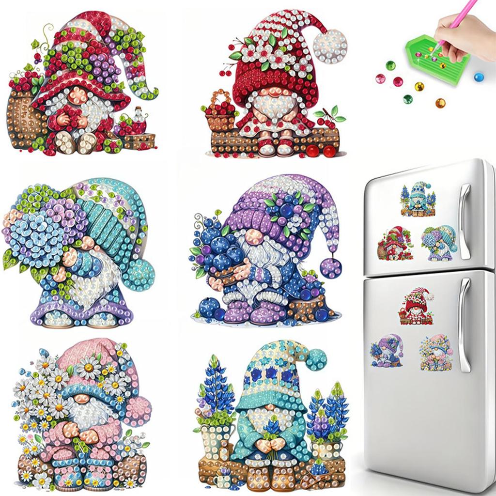 6pcs 2D/flat Acrylic DIY Diamond Art Fridge Magnet Kit DIY Art Fridge Magnet Refrigerator Sticker Magnetic Diamond Art Decor