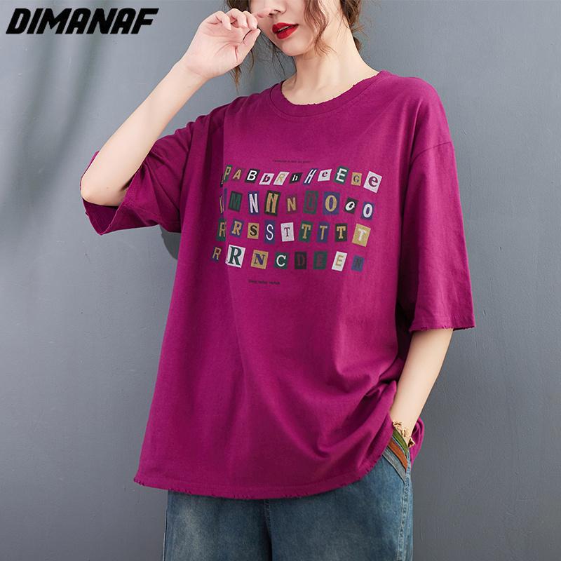 

DIMANAF 2023 Новая женская футболка больших размеров, топы, свободная летняя рубашка с круглым вырезом и коротким рукавом с буквенным принтом