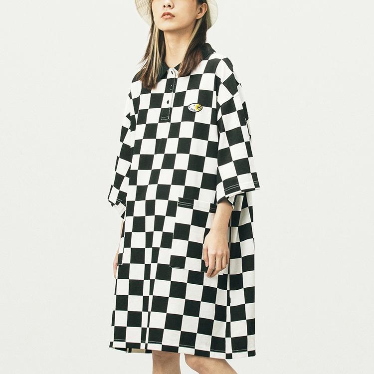 Vans Black And White Checkerboard Polo Style Three Quarter Sleeve Dress Women Dresses VN0A5F22P2T