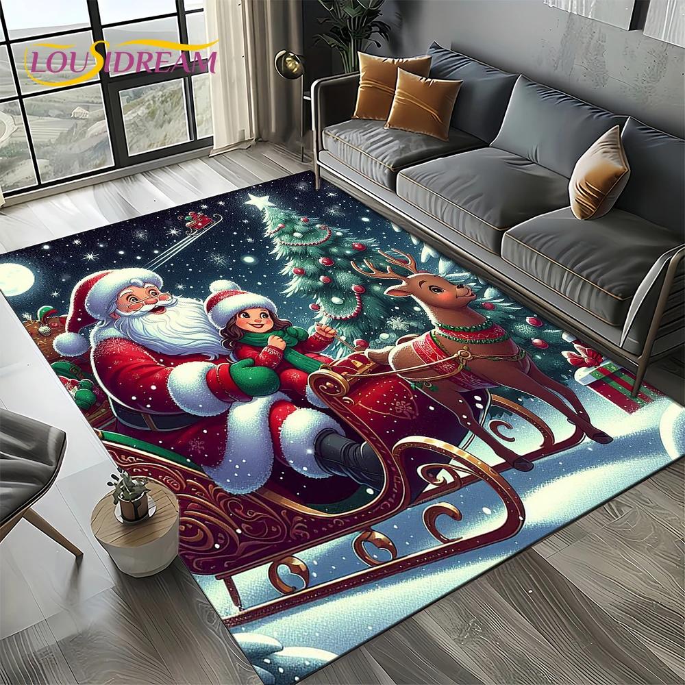 2025 Merry Christmas Tree Santa Claus,New Year Fairy Tale Gift Carpet Rug for Home Bedroom Sofa Doormat Decor,Non-slip Floor Mat