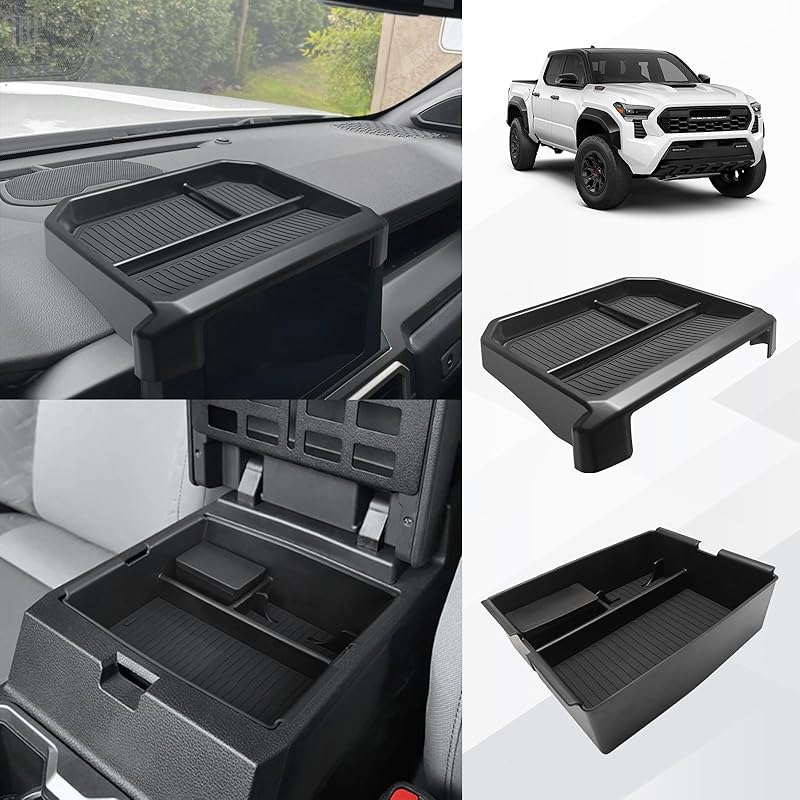 Muslogy Center Console Organizer Compatible with 2024 Toyota Tacoma 4th Gen Accessories Interior Storage Box Insert Tray Phone Pocket(Console
