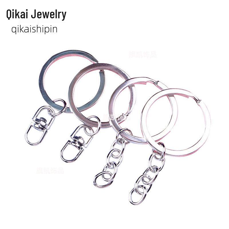 Multi-Spec Metal Keychain: 30mm Flat Key Ring with 4-Section Grinding Chain for DIY Jewelry Pendant