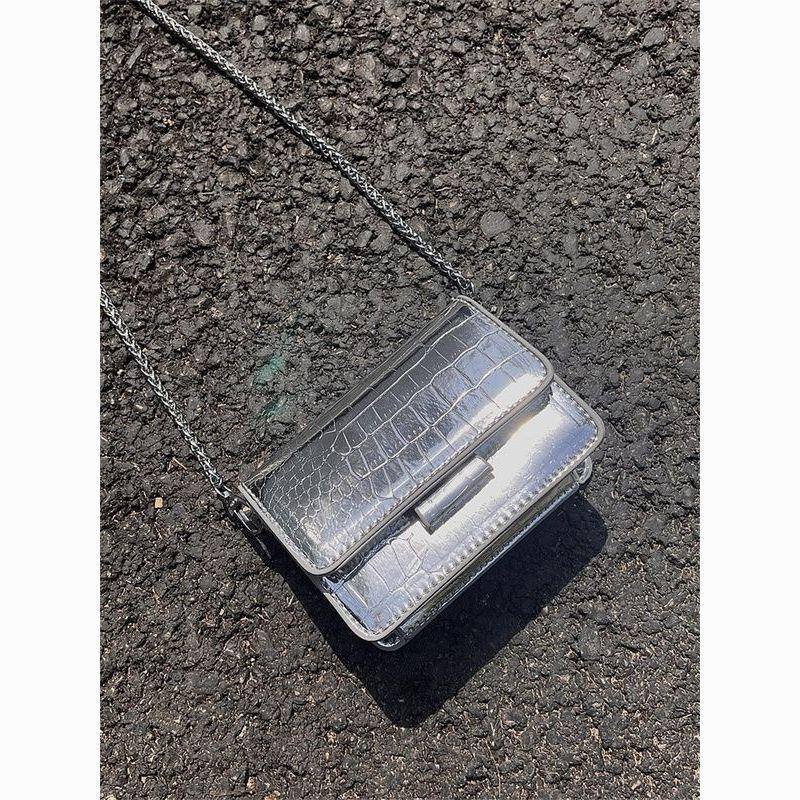 Vintage Women Silver Chic Crossbody Bag Luxury Designer Small Shoulder Bags Fashion Gold Mini Square Cute Pu Leather Handbag