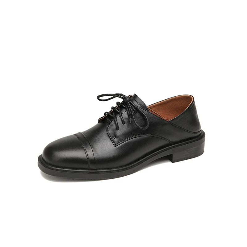 Fashion New Spring New Genuine Leather Women Shoes Fashion Lace-Up Oxford Shoes Round Toe Thick Heel Shoes Woman Zapatos De Mujer Pumps