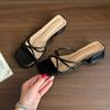 Fairy cool slippers female new summer thick heel thin belt temperament word with high heel sandals