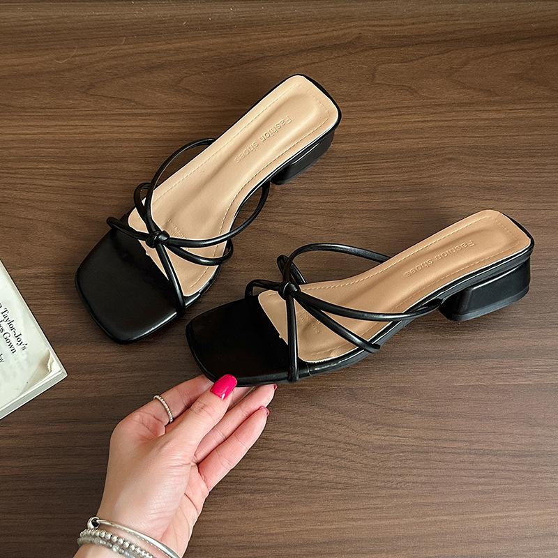 Fairy cool slippers female new summer thick heel thin belt temperament word with high heel sandals