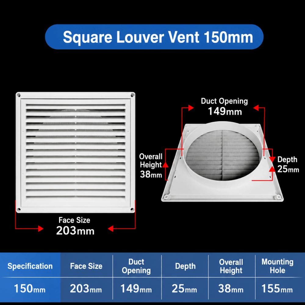 Plastic Vent Grille Square Pipe Vent Easy Install Wall Vent