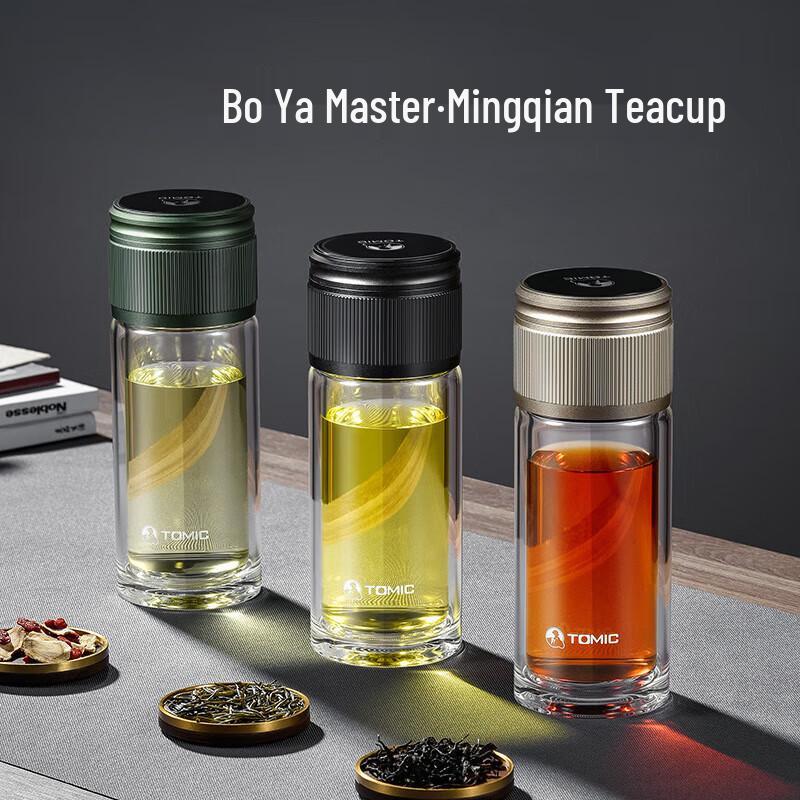 TOMIC Double Wall Borosilicate Glass Tumbler with Lid