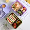 Compartments bento box for students to bring rice, microwave oven salad box, Japanese lunch box with tableware