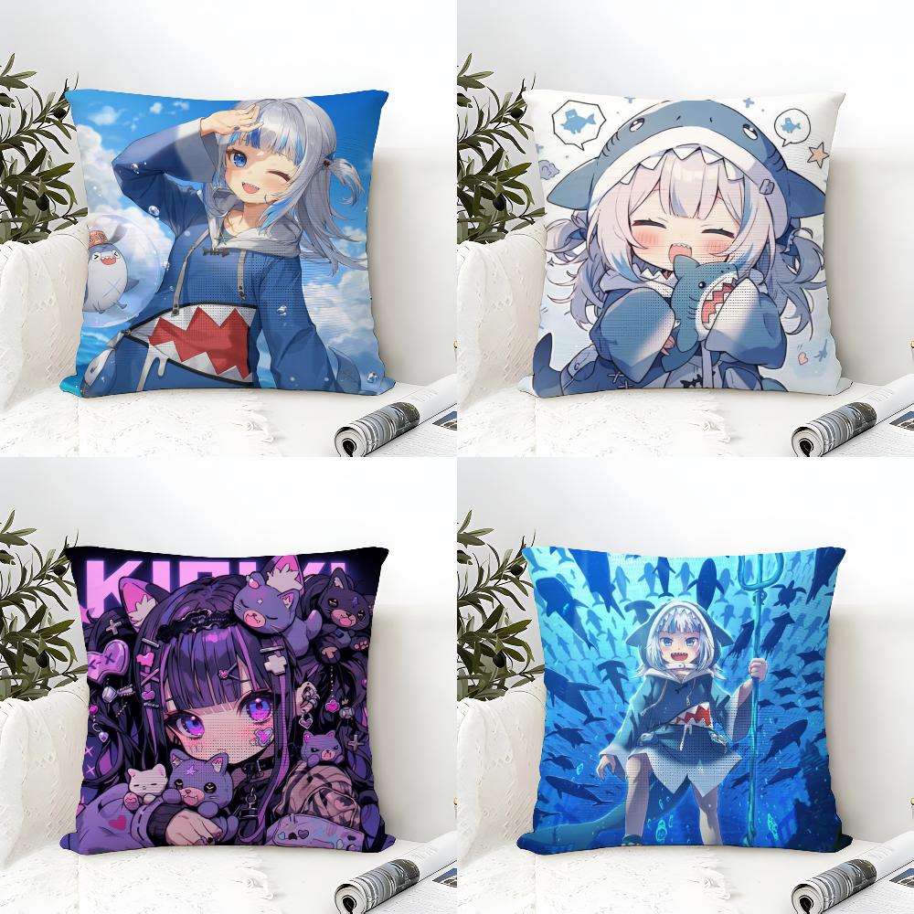 Kawaii Anime Hololive Gawr Gura Pillow Case Linen Cushion Covers For Decorative Sofa Home Pillows Case Car Chair Pillows Cases