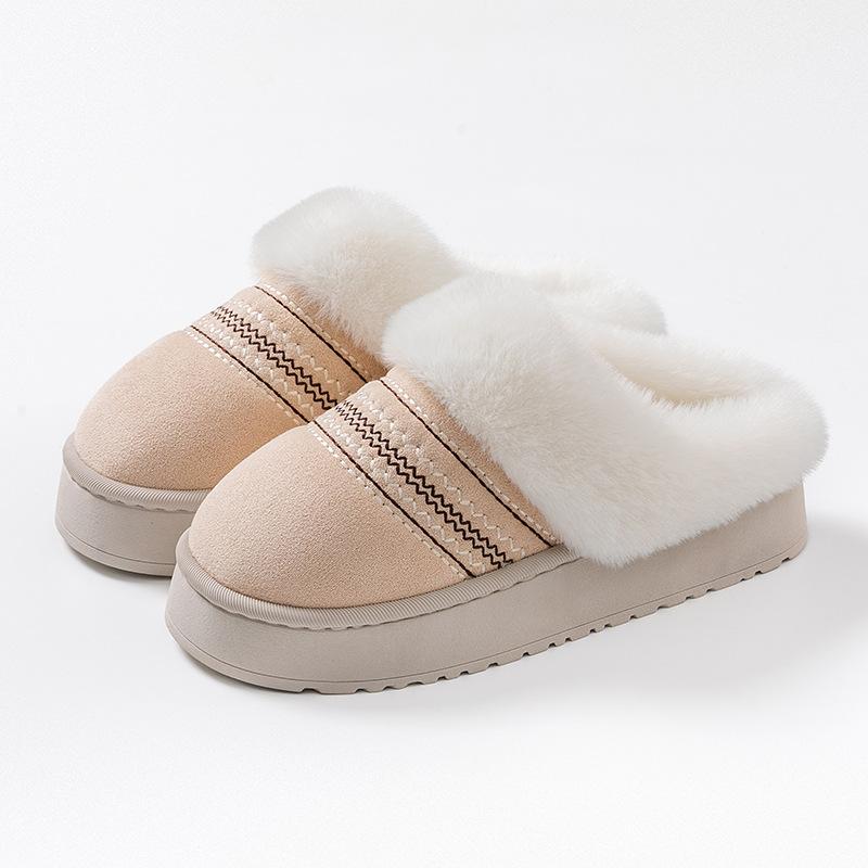 Thick and Warm Cotton Slippers with Added Velvet, Suitable for Women To Wear Outside In Winter. Soft Soled Plush Slippers for Home and Indoor Use
