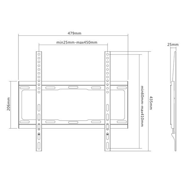 Flache TV-Halterung für LCD-Fernseher mit einer Diagonale von 32 bis 55 Zoll, AQ VisiON
