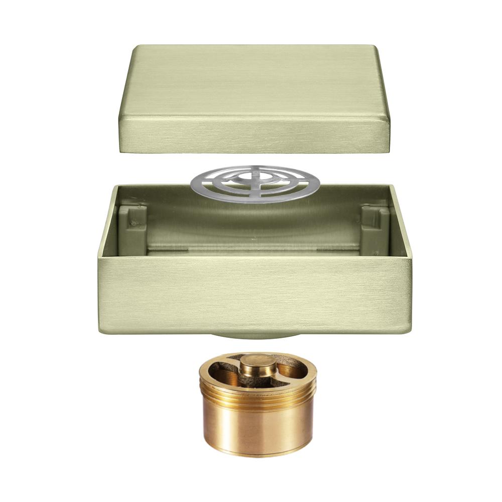 HIDEEP Moderne gebürstetes Gold Fliesen-Einlage Badezimmer Dusche Geruchshemmende Abflüsse 10x10cm Quadratisch Schwarzer Edelstahl Toilettenbodenablauf