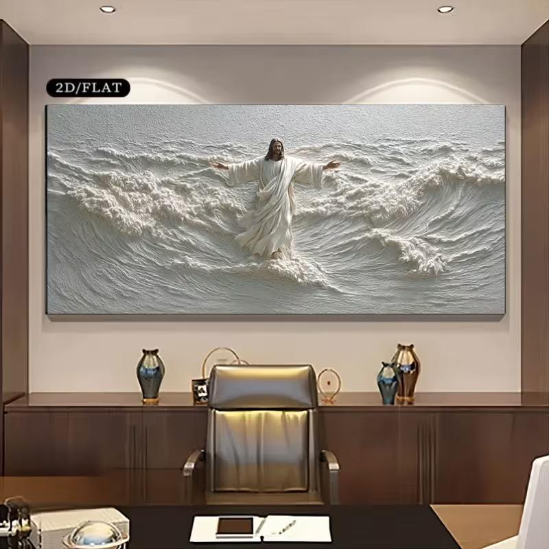 Printing Large Christ Calming Storm Sea Canvas Art Print Frameless, Ideal For Living Room, Home Office Perfect For Christmas Gifts, Religious Decor