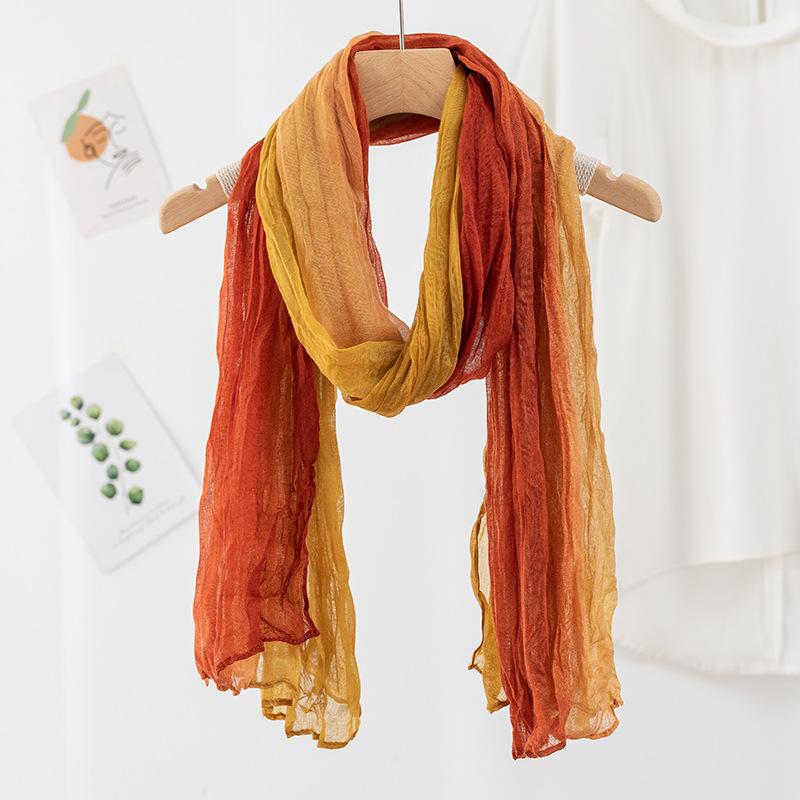 Gradient Cotton Hemp Scarf Desert-Style Vintage Wrinkle Scarf Fashion Winter Warm Casual Scarf Shawl