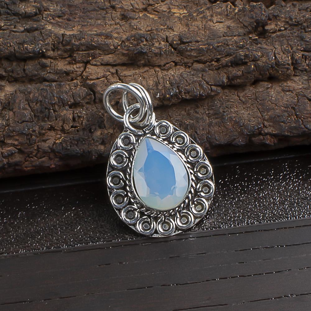 

Молочный Опал Ручной Работы Новейший Дизайн Ювелирная Подвеска, 925 Проба Массивное Стерлинговое Серебро Подвеска с Драгоценным Камнем, Подарок для Мамы 1.02 Inches белый