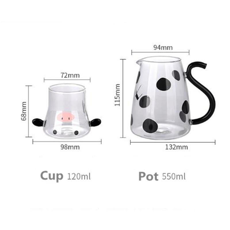 Clear Heat-Resistant Glass Jug, Cartoon Cow, Bedside Water Carafe, Glass Set, Water Pitcher, Cup, Tumbler, Coffee Pot, Kettle