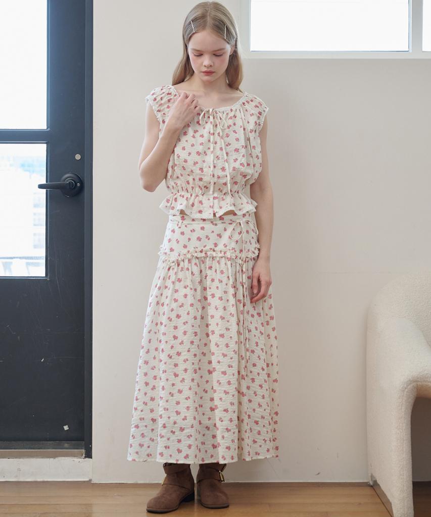 Opening Sunshine York Frill Flower Maxi Skirt Cream
