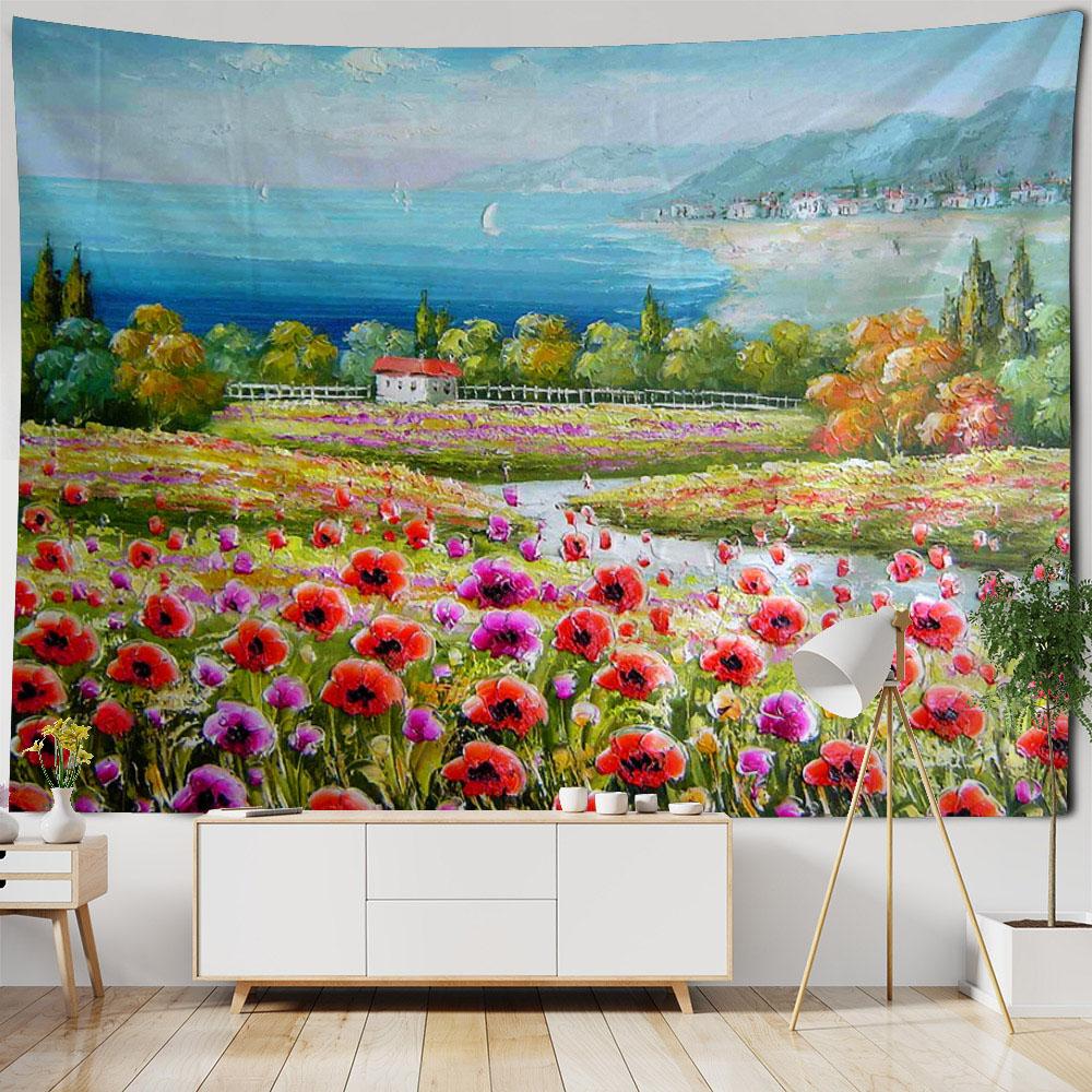 Flower Hanging Cloth, Tapestry, Dreamy Landscape, Background Cloth, Home Wall Decoration, Bed Sheets, Beach Towels, Yoga Mats