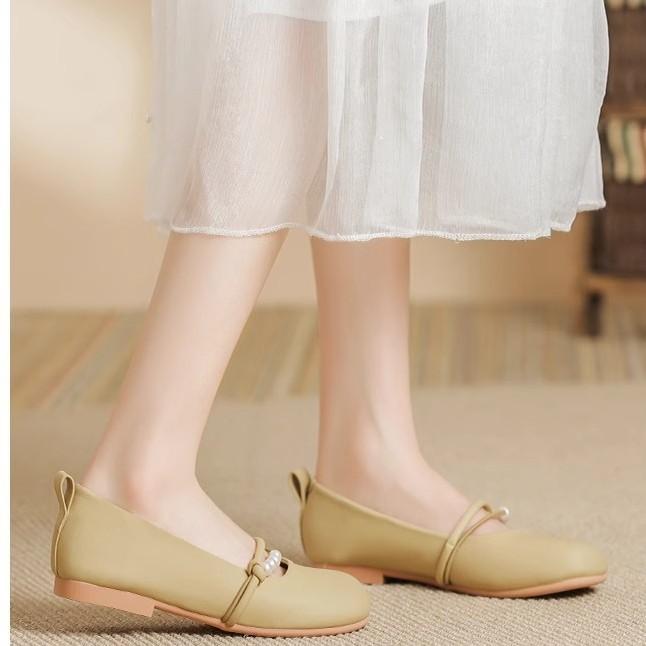 New Mary Jane women's shoes 2025 summer fairy with skirt shallow mouth flat bottom versatile low heel soft sole Doudou single shoes
