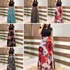 Women Short Sleeve Floral Printed Patchwork Prom Cocktail Large Swing Maxi Dress