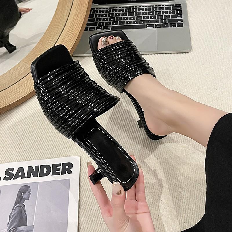 Fashion Square Head Open Toe Thin with Gold Flip-flops Women Wear Summer New High Heels Half Drag Fairy Wind Flip-flops