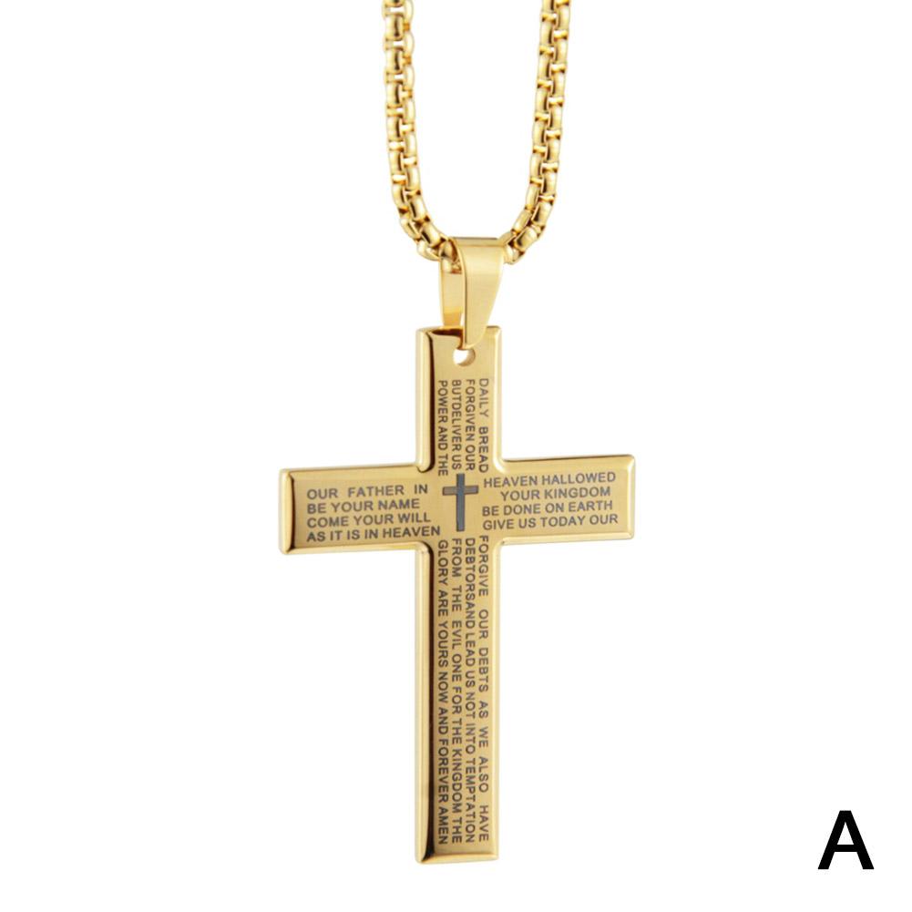 Christian Bible Cross Necklace Stainless Steel Big Pendant Men's Religious Prayer Jewelry Adjustable Chain Anti-Tarnish Durable